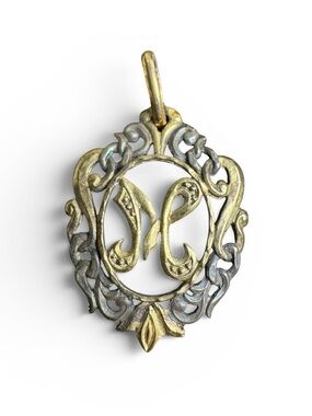 Vintage Ornate Initial M Pendant Gold Vermeil 925 Silver Gothic Baroque Rococo